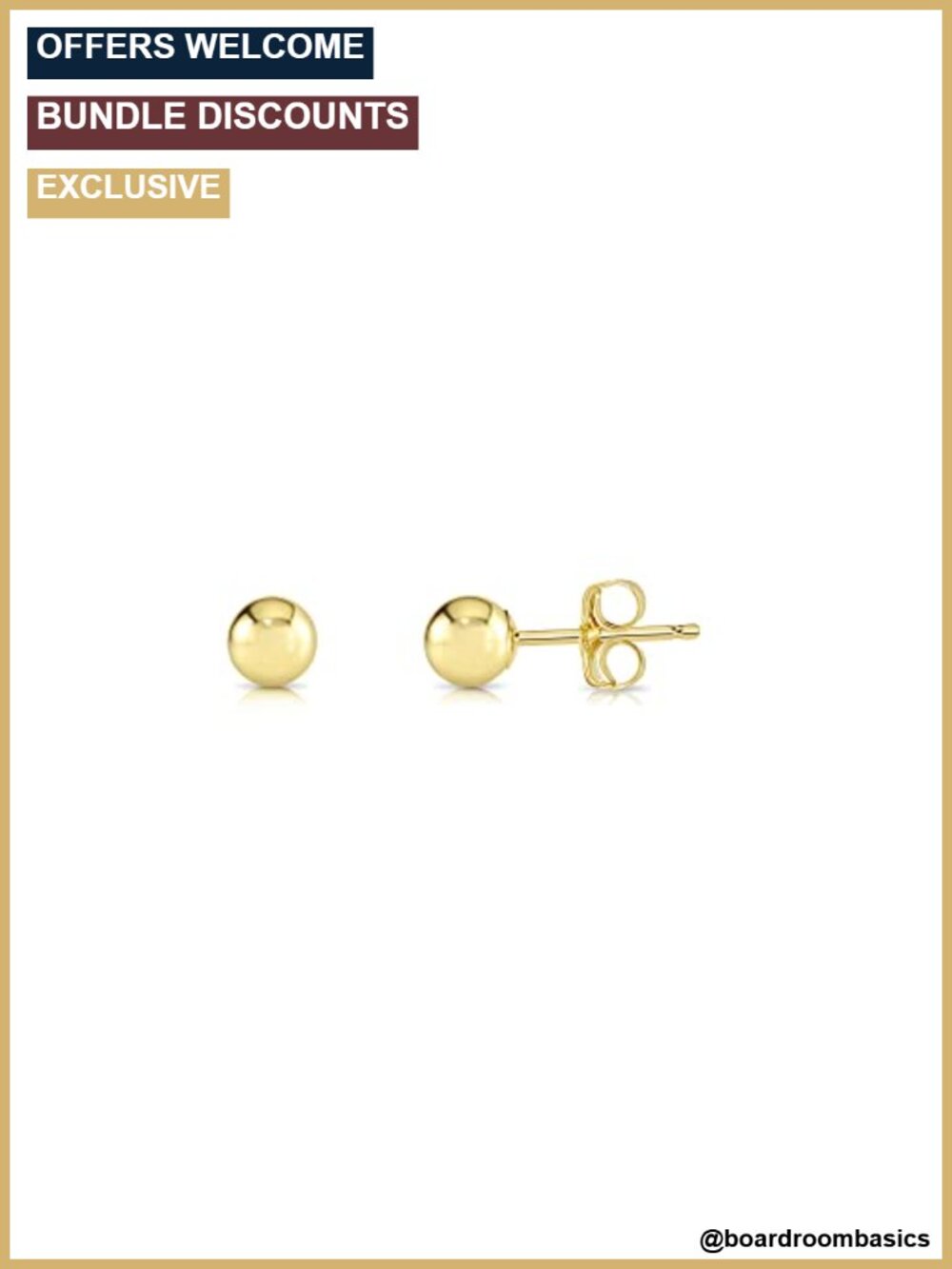 14k Yellow Gold Polished Ball Stud Earrings Butterfly Pushback